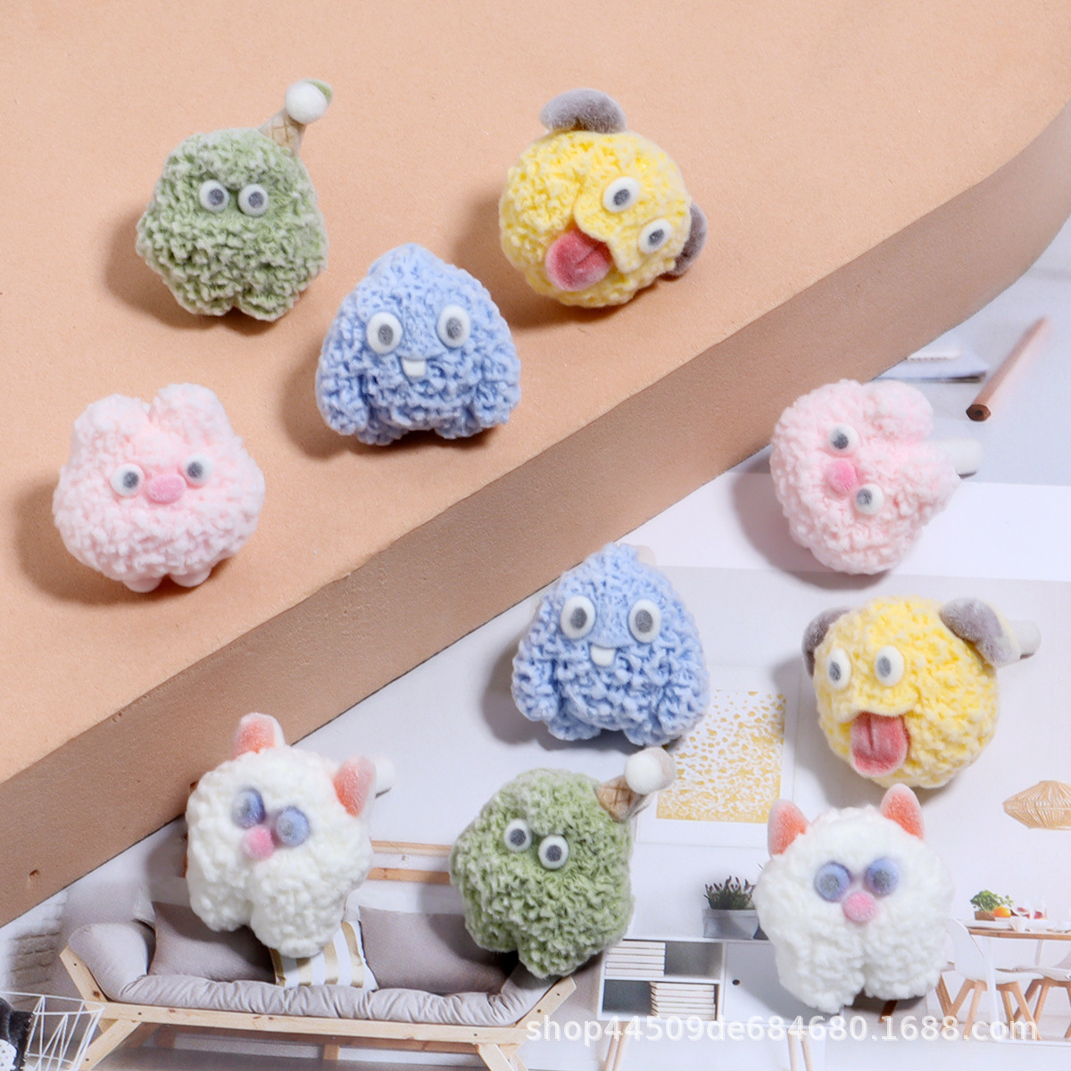 korean style cute flocking cartoon resin flocking monster ear studs diy earrings ear studs material wholesale