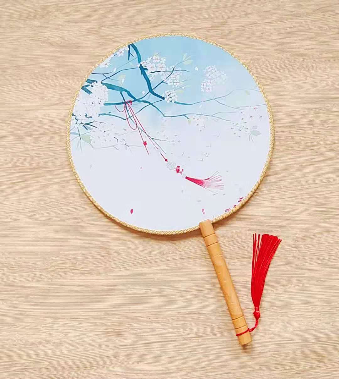 单面绢布印花团扇中式古风宫扇汉服道具舞蹈扇子女式圆形团扇制造