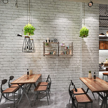 3d立体复古仿砖纹墙纸 灰白砖块砖头餐厅店面服装店PVC防水壁纸