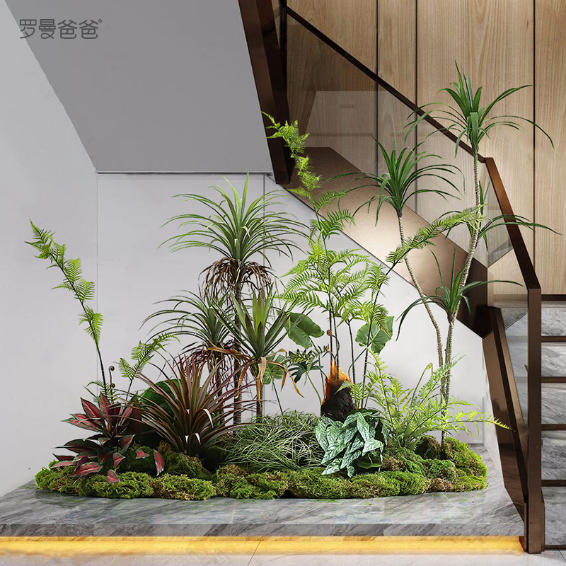 可代发绿植千年木造景室内商场酒店楼梯下景观植物装饰摆件
