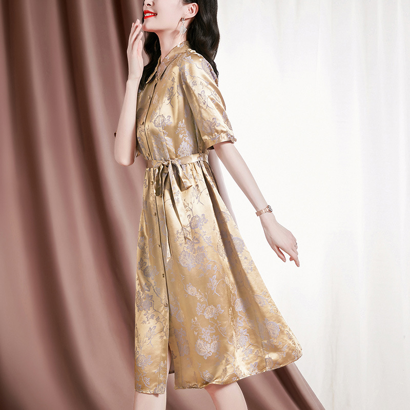 水墨服饰中老年妈妈装2022夏季新款甜美优雅高端短袖女士连衣裙