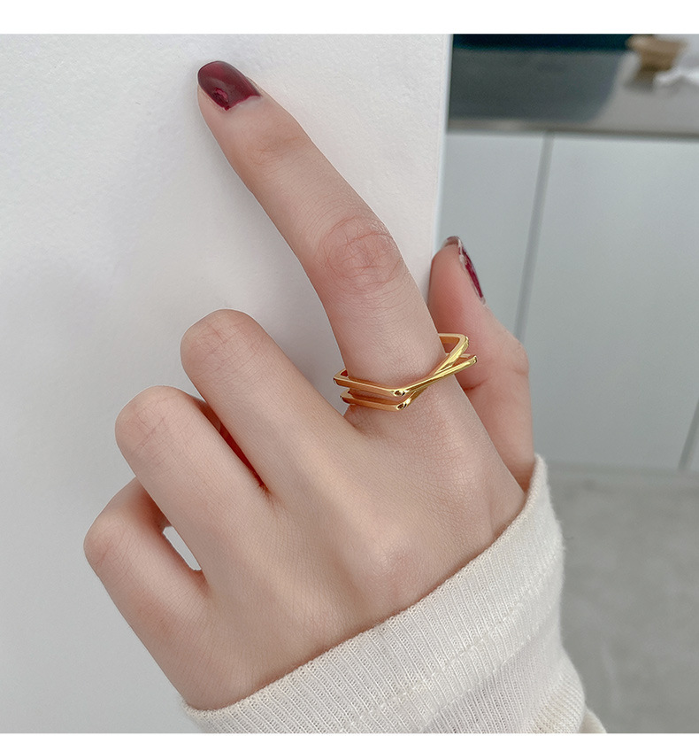 小方戒素圈金色方形戒指女时尚个性开口尾戒小指叠戴关节戒食指戒