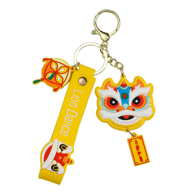 Guochao Xingshi Keychain Pendant Creative Gift Cartoon Cute Student Schoolbag Pendant Lion Dance Key Chain Wholesale