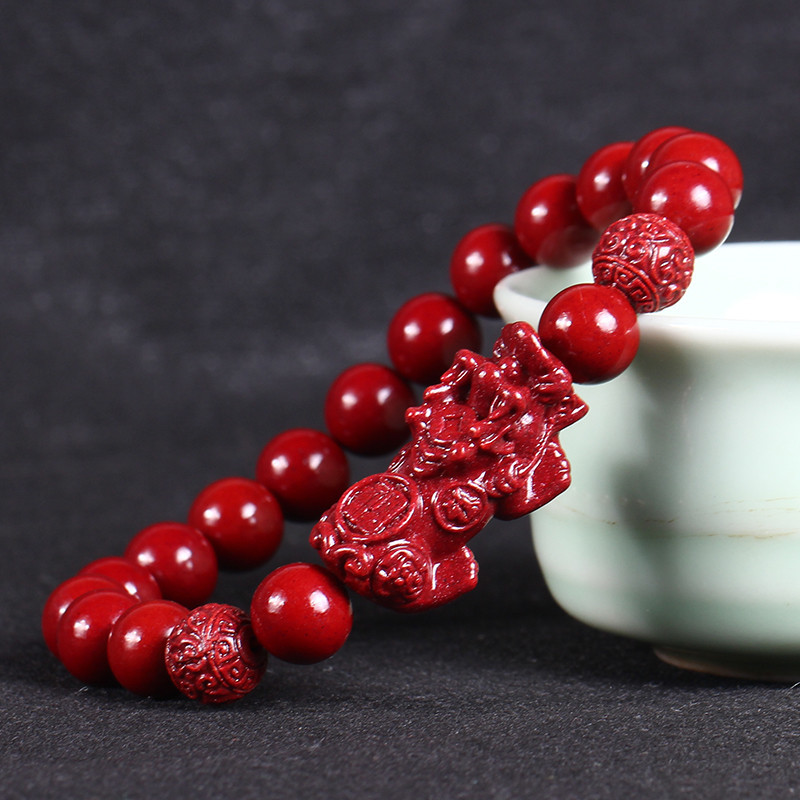 朱砂手串男原矿紫金沙红朱砂本命年辟邪招财转运貔貅手链女情侣款