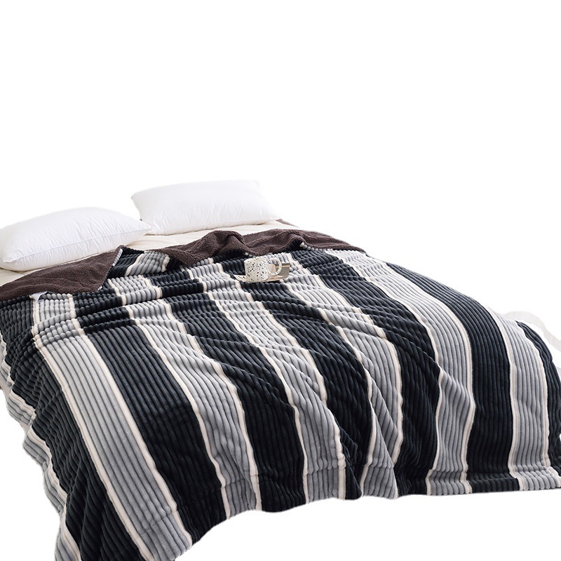 2022 New Double-Layer Printed Strip Lambswool Vintage Color Matching Lambswool Office Nap Small Blanket