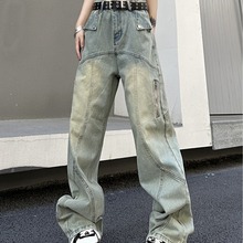 ins设计感小众基础牛仔裤男高街复古显瘦宽松直筒长裤子一件代发