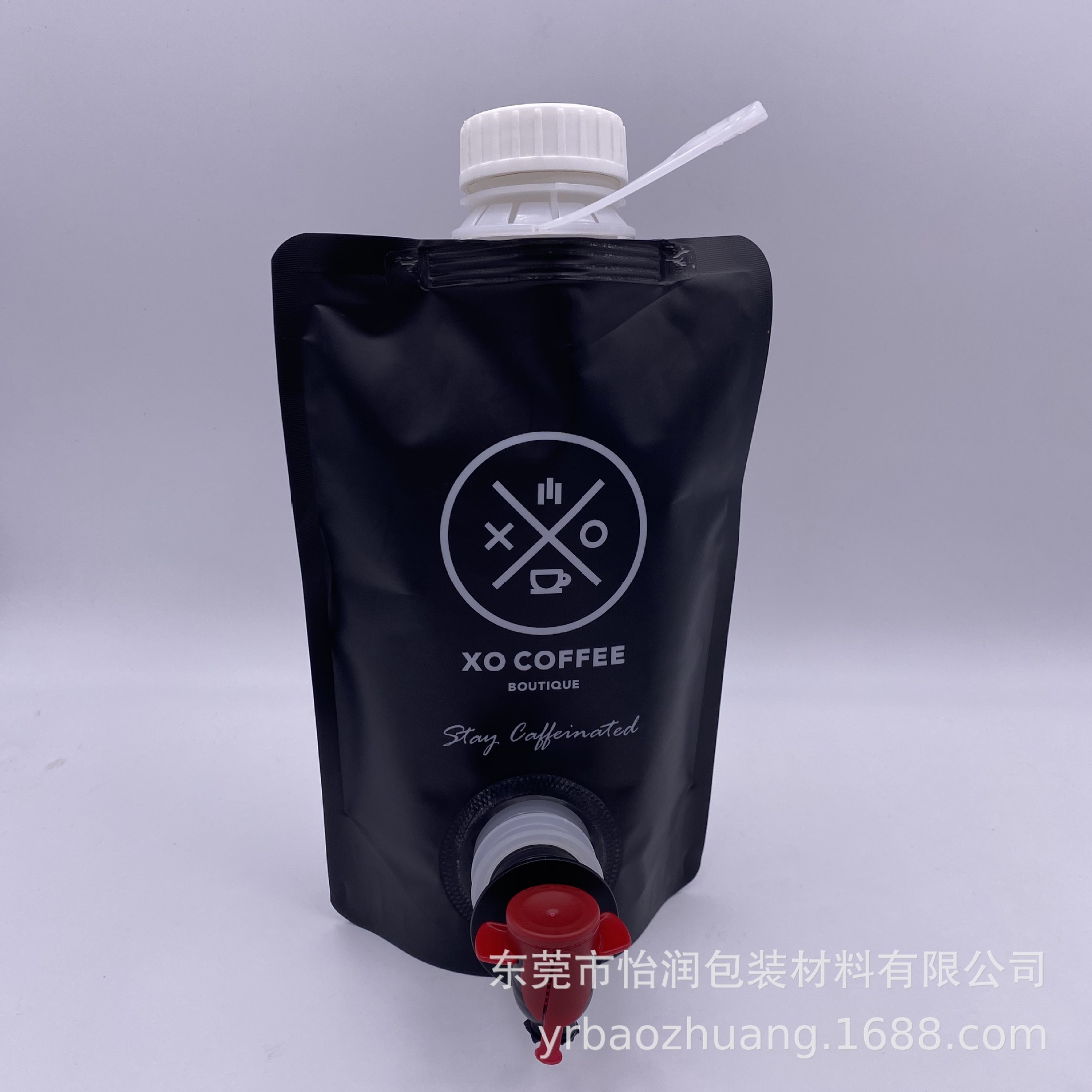 上下双吸嘴铝箔水袋出口品质500ml1l果汁咖啡外卖包装蝶阀龙头袋