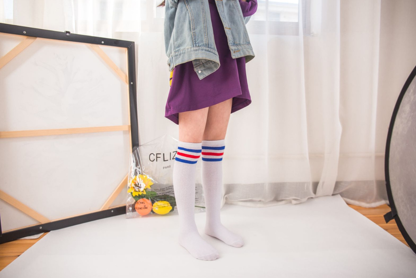 三条杠学生袜子运动中筒袜亲子袜棉袜过膝堆堆足球袜儿童袜批发