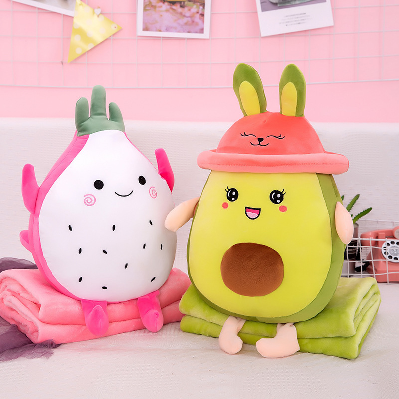 Cartoon Fruit Pillow Cushion Cute Avocado Pitaya Plush Toy Air Conditioning Blanket Girls‘ Sleeping Air Conditioning Blanket