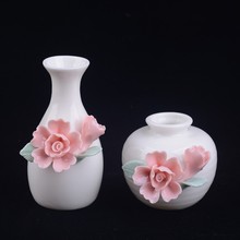 手捏牡丹陶瓷花瓶 纯手工捏制陶瓷花花器 家居陶瓷香薰瓶摆件
