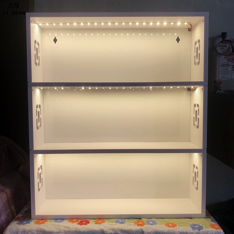 带灯光的小房子泡泡玛特盲盒展示柜收纳架家用手办透明防尘挂墙柜