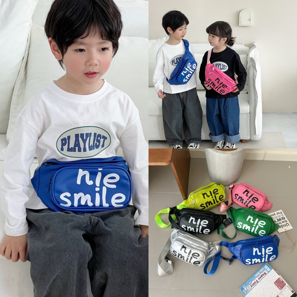 korean style children‘s chest pack 2022 spring and summer new cute trendy boys and girls waist bag letter simplicity children‘s single-shoulder bag