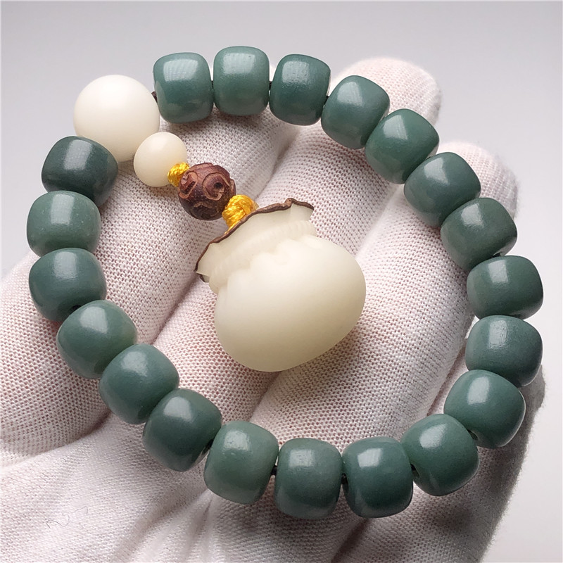 批发阴皮绿桶珠菩提根手串 风化绿皮桶型男女饰品手链10*8mm原创