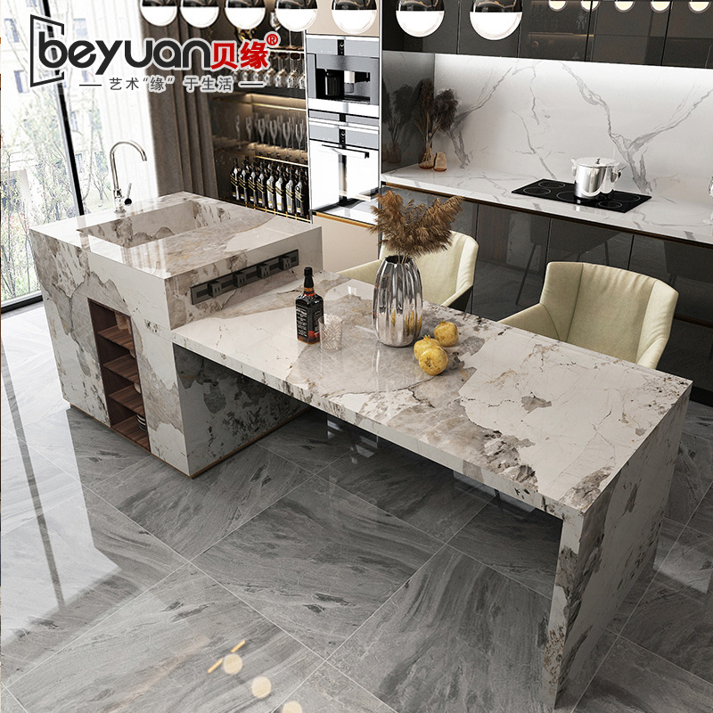 岩板岛台餐桌一体开放式厨房水吧台轻奢大理石西厨多功能中导台面