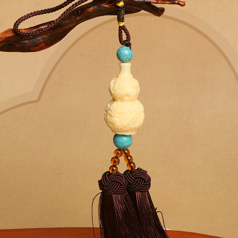 车内挂饰挂件出入平安龙纹葫芦雕刻车载吊坠汽车用品一件代发