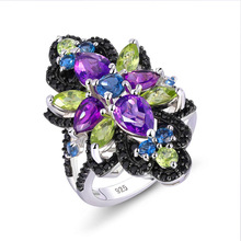 逆袭系列 珠宝设计 紫水晶戒指925银女装 伦敦蓝托帕 橄榄石