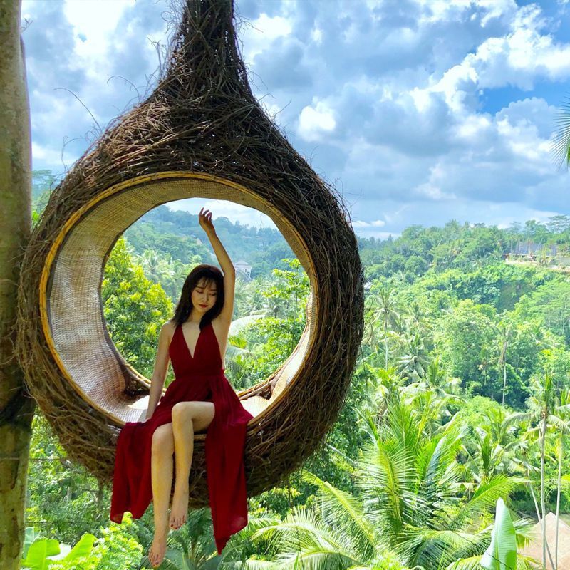 网红鸟巢吊椅户外巴厘岛秋千同款藤椅吊篮爱心打卡鸟巢落地悬挂款