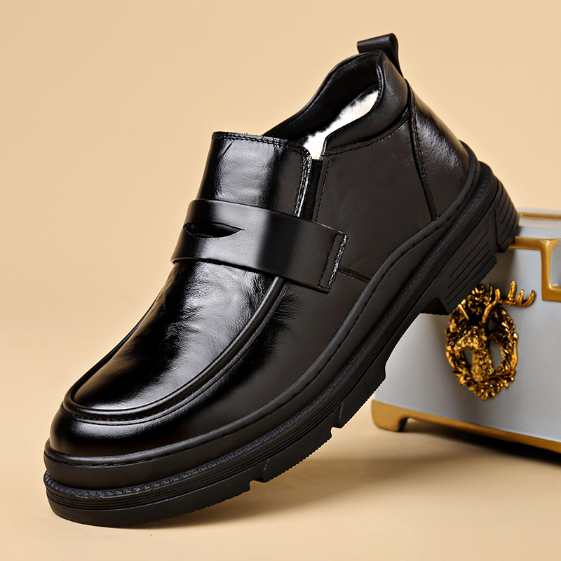 男鞋冬季加绒保暖棉鞋男运动休闲防滑防水加毛棉皮鞋中老年爸爸鞋