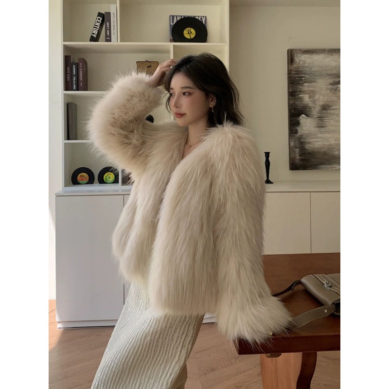 冬季新款真貉子毛双面编织皮草外套女网红短款圆领显瘦时尚年轻款