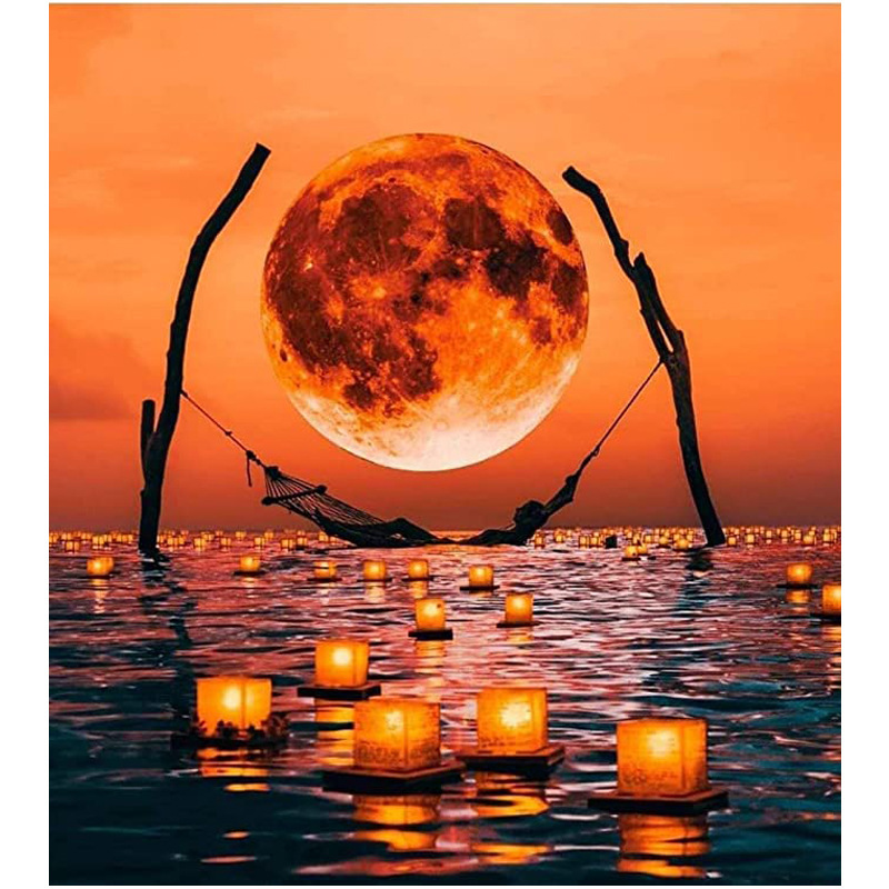 siyuan新款5d钻石画 满钻彩色夜景月亮风景点钻厂家批发跨境货源