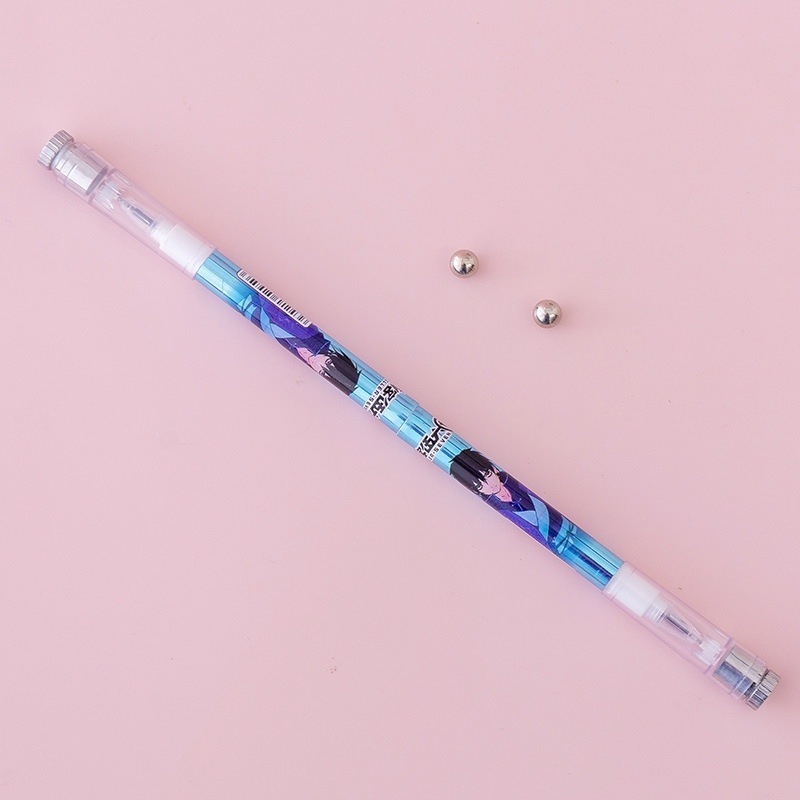 磁铁笔同款发光转转伍六七钢珠磁吸黑蓝双头中性笔手指旋转水性