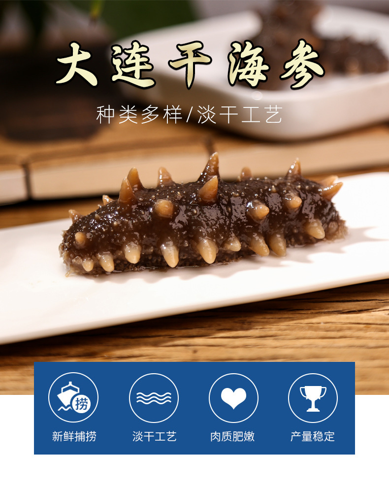 大连淡晒干海参 多倍发头刺参 淡干辽参 干货滋补品批发