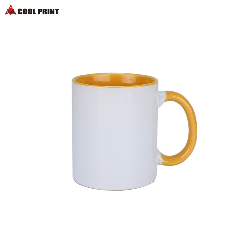 Thermal Transfer Printing round Handle Inner Color Handle White Cup Blank Ceramic Cup Personalized Printing Creative Gift Advertising Coating Water Cup