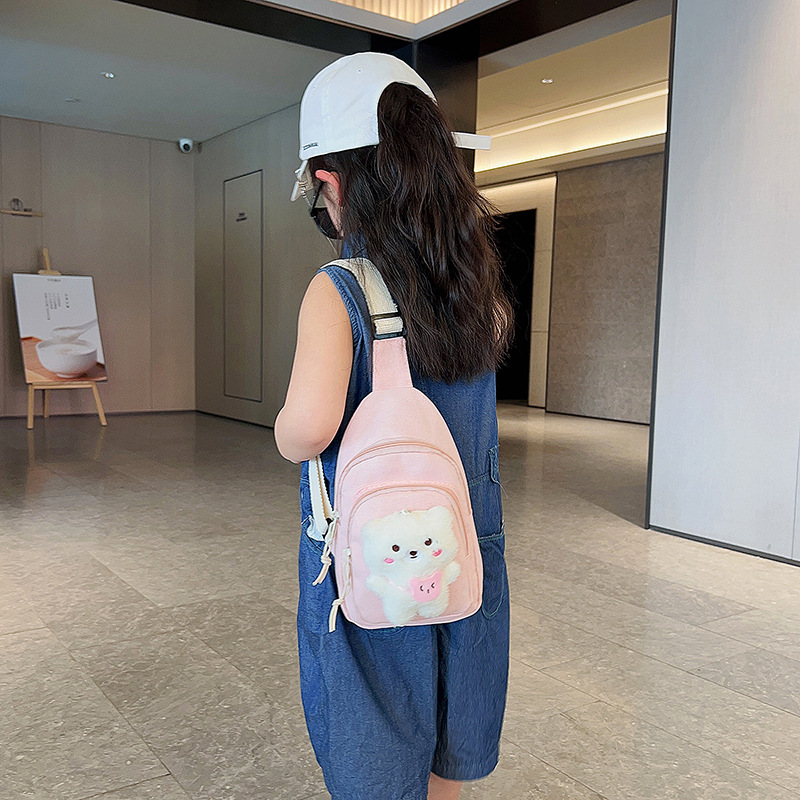 2023 New Bear Children's Chest Pack Cute Cartoon Shoulder Messenger Bag Outdoor Portable Change and Mobile Phone Bag