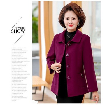 中老年女装毛呢外套妈妈装春秋款翻领短款上衣大码奶奶装新款大衣