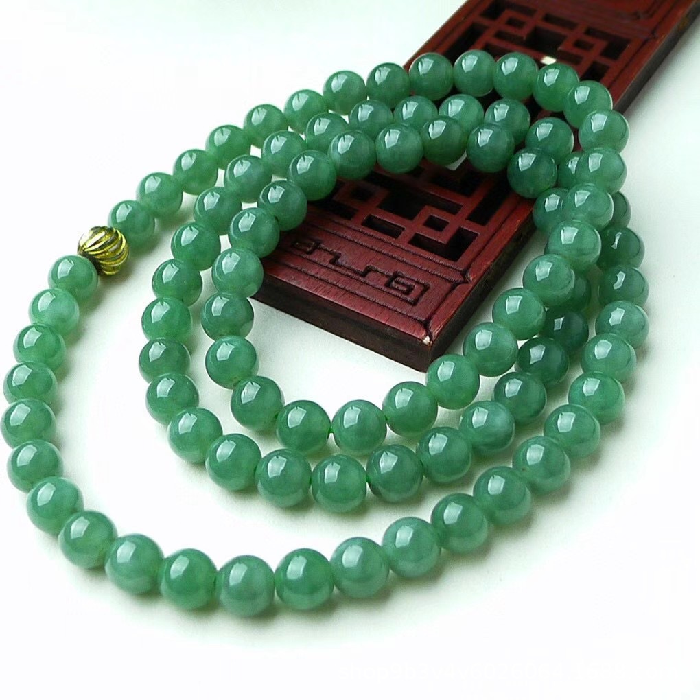 天然缅甸翡翠108佛珠 翠绿色a货缅甸翡翠珠链 厂家批发缅甸翡翠