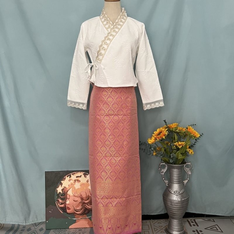 新款西双版纳傣族服装女提花上衣长裙工作服传统傣族裙套装日常装