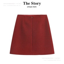 那些事衣橱新年龙年毛呢a字半身裙冬季加厚新款包臀短裙红色裙子