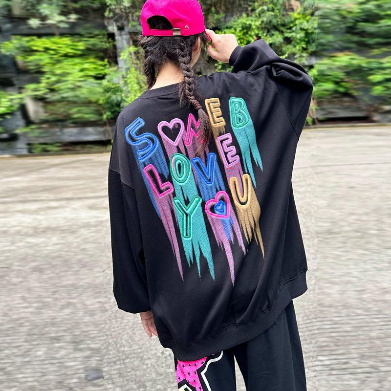 宽松嘻哈美式运动街头hiphop卫衣女长袖爵士街舞潮牌外套跳舞上衣