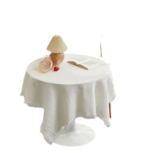 桌布轻奢高级感棉麻白色法式生日布置小圆桌长方形摆摊茶几布ins