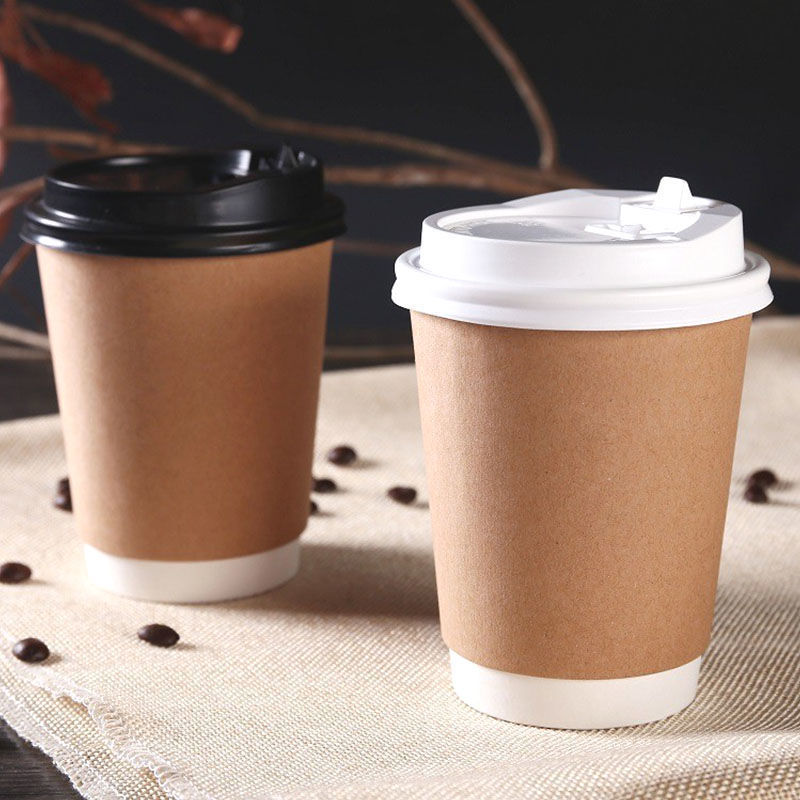 咖啡杯一次性带盖纸杯双层加厚牛皮纸中空杯纸杯隔热防烫热饮杯
