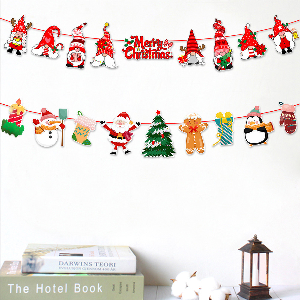 Christmas Decorations Christmas Pull Flag Hanging Ornaments Holiday Banner Party Decoration Paper Cartoon Christmas Pull Flower Hanging Flag
