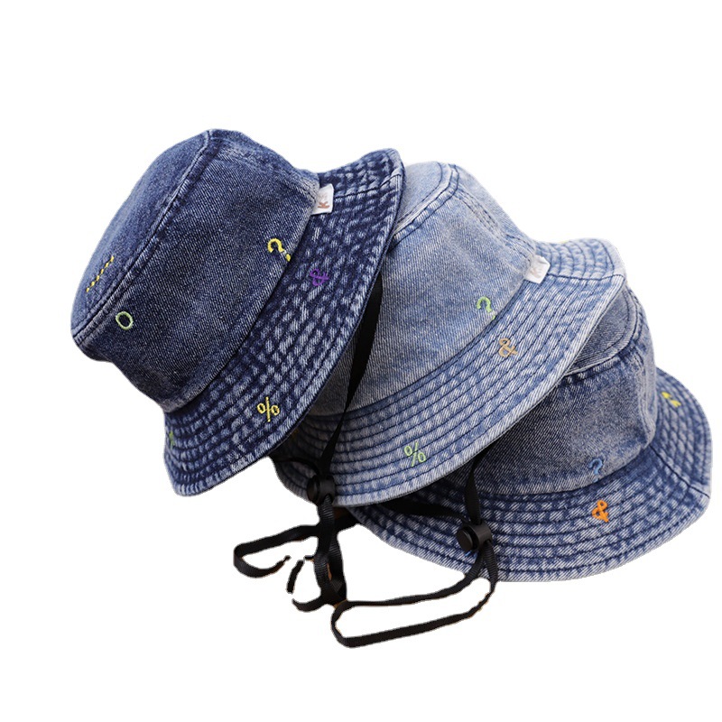 Washed Denim Notes Distressed Fisherman Hat Kumeng Sun Protection Sun Hat Casual Children's Hat Basin Hat