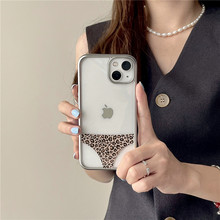 电镀银框豹纹裤衩iPhone14/13适用12PRO苹果15PROMAX手机壳保护套
