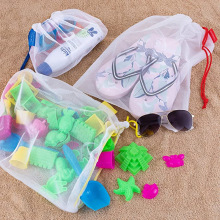 抽绳式儿童玩具收纳袋白色细网洗衣袋沙滩拖鞋收纳包束口网眼袋