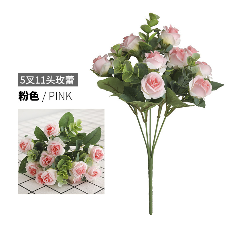 Idyllic Minimalist Simulation Handle Bundle Fake Rose Flower Living Room Table Decoration Simulation 5 Fork 11 Head Rose Bouquet