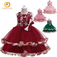 ebay2024欧美新款花边蛋糕中大童蓬蓬婚纱走秀钢琴女童礼服公主裙