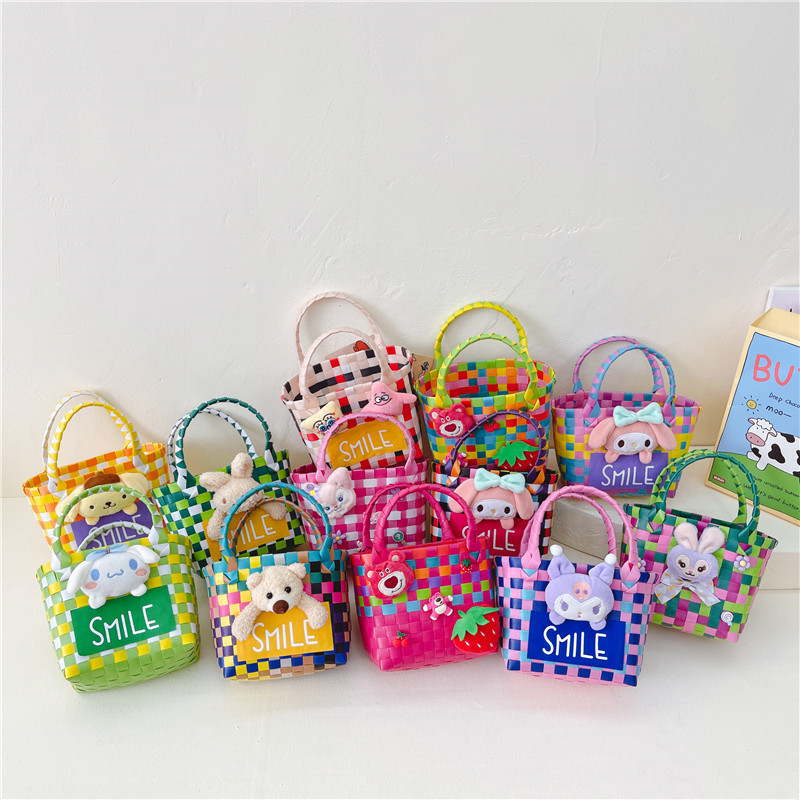 Cross-Border Children's Bags 2023 New Summer Woven Cartoon Small Vegetable Basket Western Style Girl Concave Shape Hand Bag Fashion