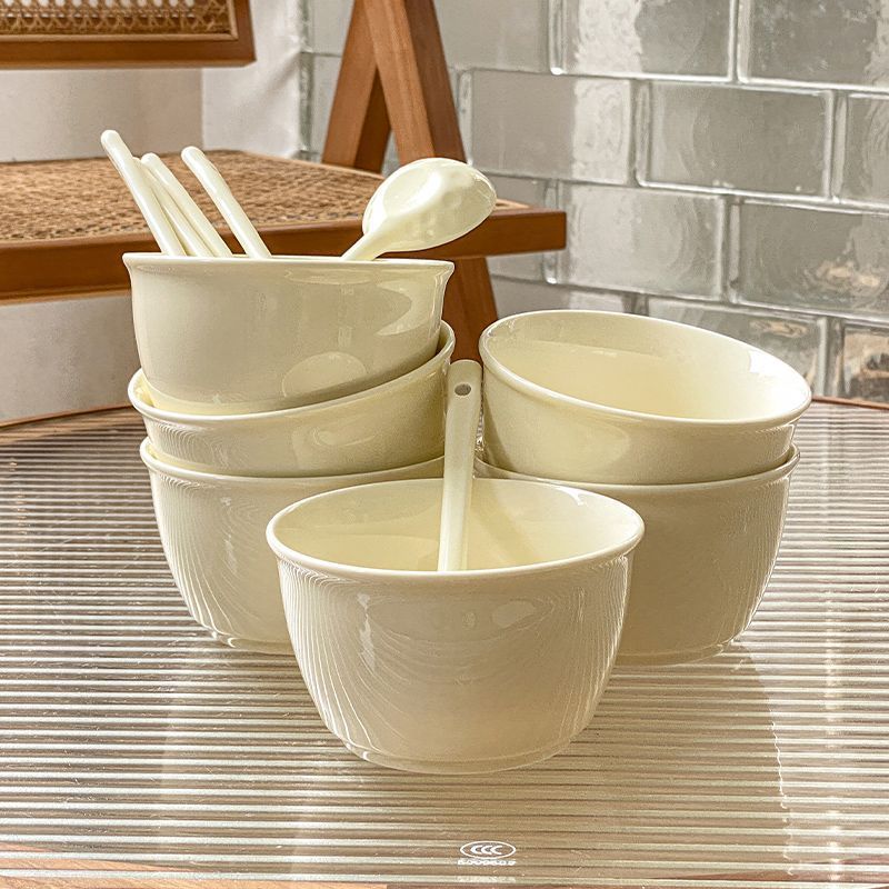 奶油风陶瓷碗4.5英寸加厚奶黄油色系釉下彩餐具网红少女心s风