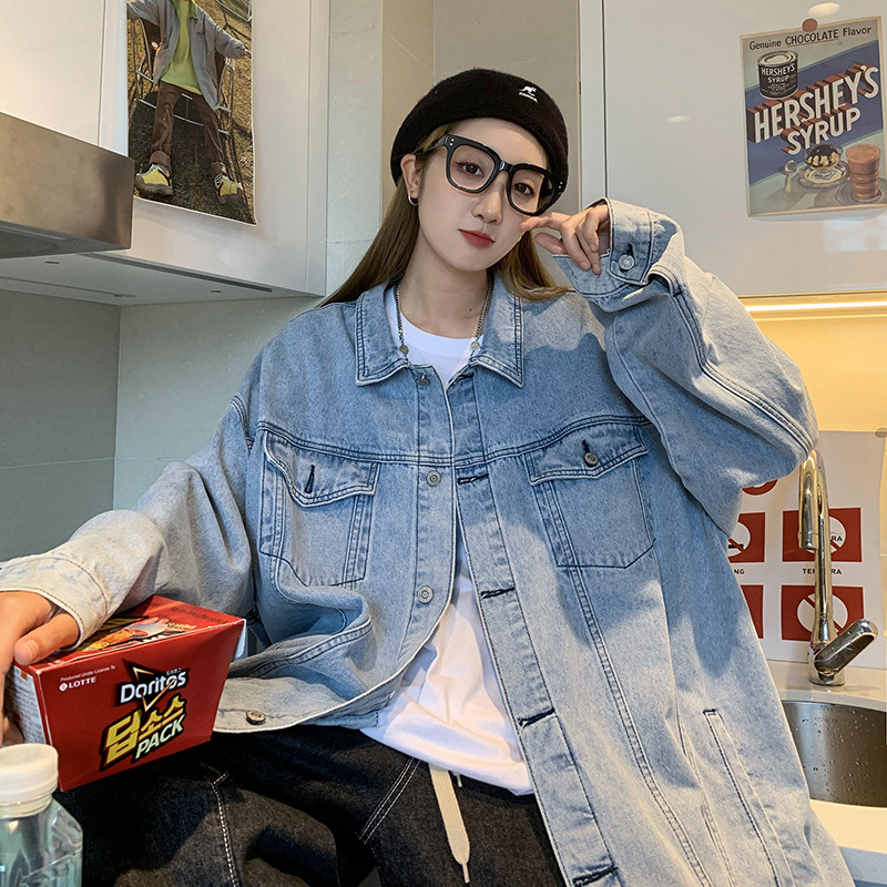 黑色牛仔外套女oversize春秋季复古夹克潮ins韩版宽松设计感上衣