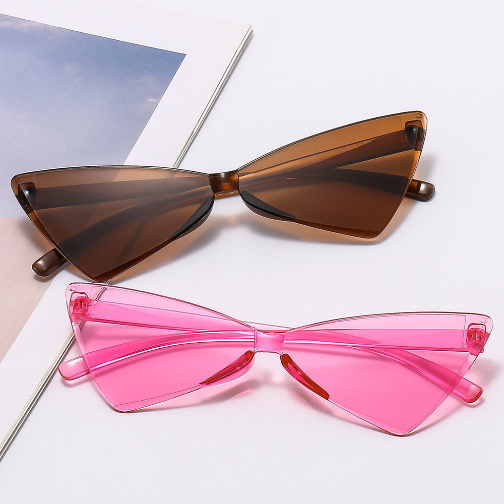 One-Piece Glasses Bow Sunglasses High-Profile Figure Candy Color Glasses European and American One-Piece Triangle Sunglasses for Women