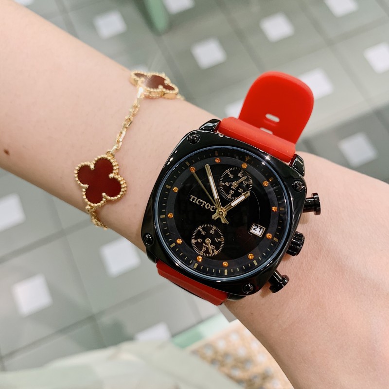 tt新款韩版大表盘女表潮流时尚手表胶表带女气质ins方表日历中性