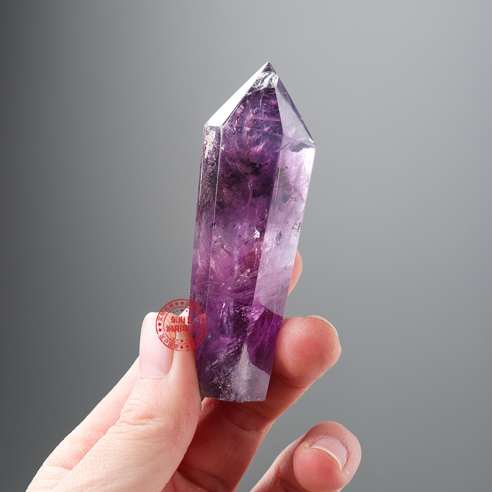 天然乌拉圭紫水晶蛋糕塔钻头四棱八面单尖水晶柱颜色纯正透体批发
