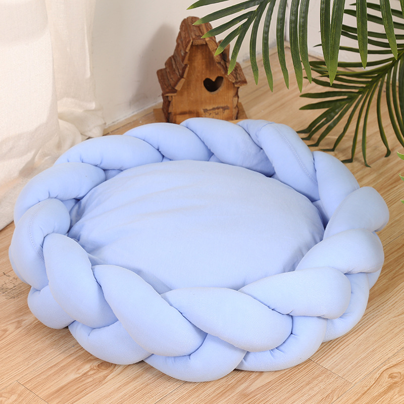 新款手工编织宠物窝粗线狗窝毛线猫窝可拆卸粗辫子狗床猫床定制