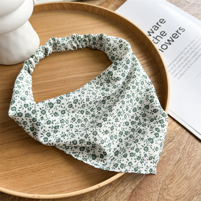 New Daisy Floral Fabric Chiffon Closed Toe Triangular Binder Women's Elastic Band Pastoral Style Scarf Hair Band Headcloth