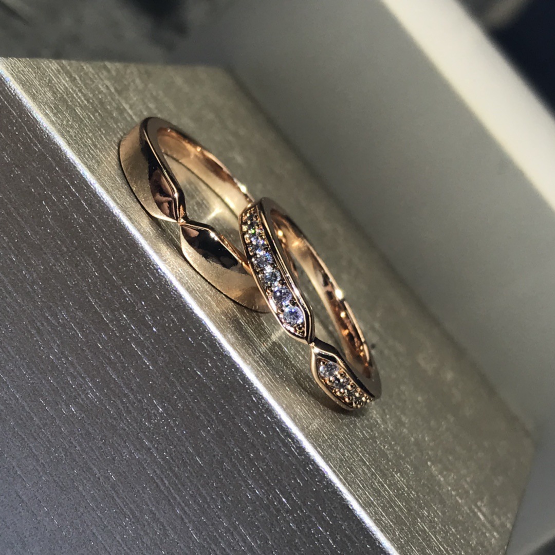 欧美plume戒指双尖戒指光面满钻925银镀18k玫瑰金满天星情侣对戒